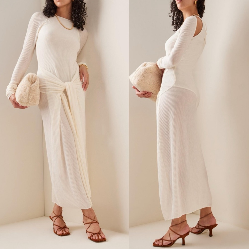 Subtle Studios tie front plisse maxi dress in off white - Picture 1 of 10